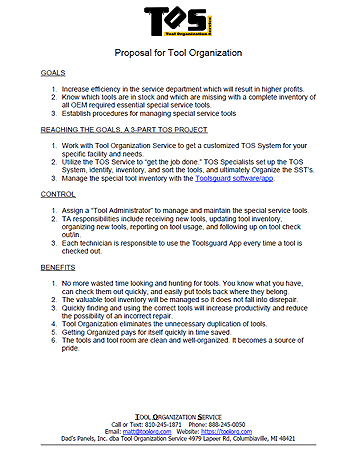 TOS Proposal for Tool Organization